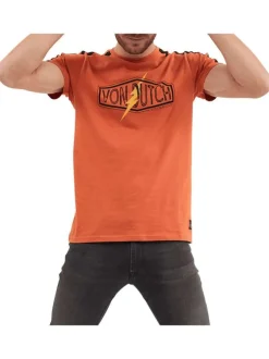 T-shirt en coton orange uni avec une coupe droite et un col rond