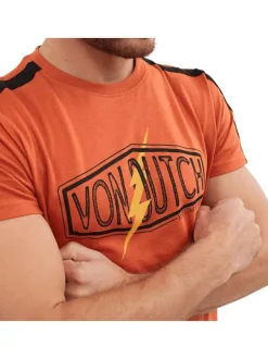 T-shirt en coton orange uni avec une coupe droite et un col rond