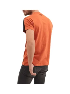 T-shirt en coton orange uni avec une coupe droite et un col rond
