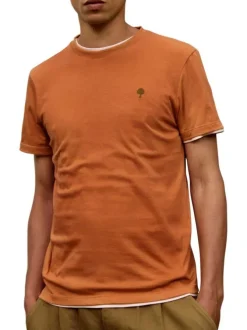 T-shirt en coton orange uni avec une coupe droite et un col rond