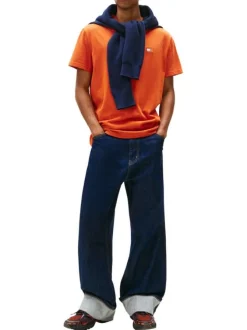 T-shirt en coton orange uni avec une coupe droite et un col rond