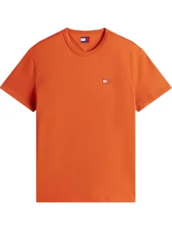T-shirt en coton orange uni avec une coupe droite et un col rond