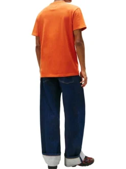 T-shirt en coton orange uni avec une coupe droite et un col rond