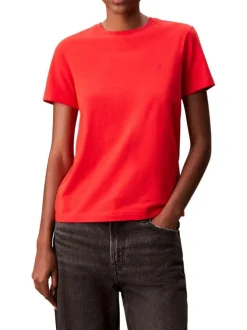 T-shirt en coton orange uni à coupe droite avec un col rond