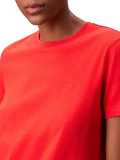 T-shirt en coton orange uni à coupe droite avec un col rond