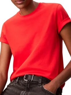 T-shirt en coton orange uni à coupe droite avec un col rond