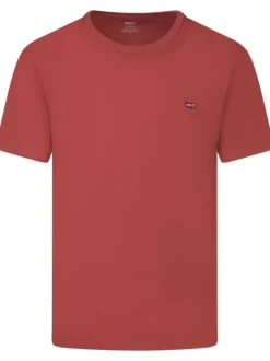 T-shirt en coton épais rouge uni avec une coupe droite et un col rond