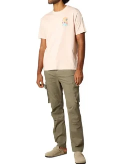 T-shirt en coton pêche imprimé avec une coupe droite et un col rond