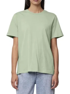 T-shirt en coton pistache uni avec une coupe droite et un col rond