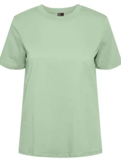 T-shirt en coton pistache uni avec une coupe droite et un col rond