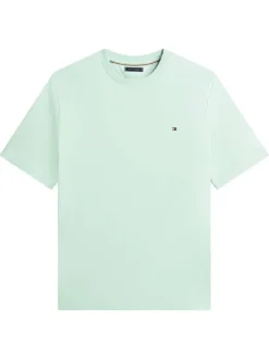 T-shirt en coton pistache uni avec une coupe droite et un col rond
