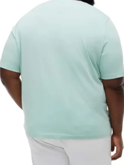 T-shirt en coton pistache uni pourvu d'un col rond et d'une coupe droite