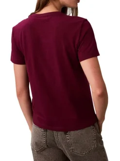 T-shirt en coton prune uni avec une coupe droite et un col rond