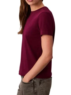 T-shirt en coton prune uni avec une coupe droite et un col rond