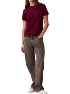 T-shirt en coton prune uni avec une coupe droite et un col rond