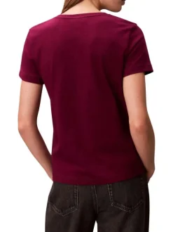 T-shirt en coton prune uni avec une coupe droite et un col V