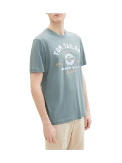 T-shirt en coton pétrole uni coupe droite avec un col rond et nom floqué