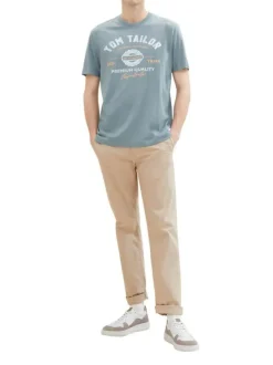 T-shirt en coton pétrole uni coupe droite avec un col rond et nom floqué