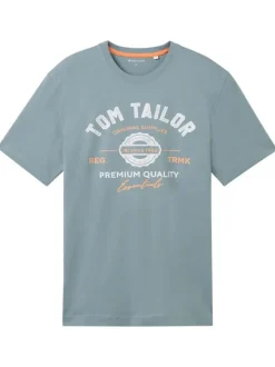 T-shirt en coton pétrole uni coupe droite avec un col rond et nom floqué