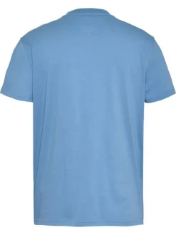 T-shirt en coton régénératif bleu à imprimé signature, coupe droite et col rond