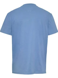 T-shirt en coton régénératif bleu uni à coupe droite, col rond avec marque