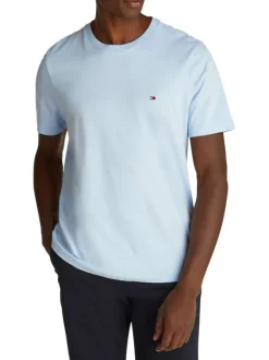 T-shirt en coton régénératif ciel uni avec une coupe droite et un col rond