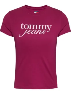 T-shirt en coton régénératif framboise à imprimé, coupe ajustée et col rond