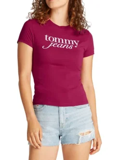 T-shirt en coton régénératif framboise à imprimé, coupe ajustée et col rond