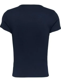 T-shirt en coton régénératif marine uni ajusté à col rond à boutons