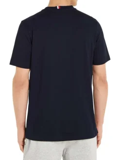 T-shirt en coton régénératif marine uni coupe droite col rond