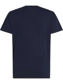 T-shirt en coton régénératif marine uni droit avec un col rond et marque blanche