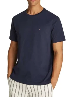 T-shirt en coton régénératif marine uni droit à col rond et logo