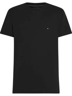 T-shirt en coton régénératif noir uni droit à col rond avec logo brodé