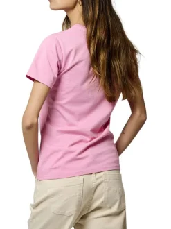 T-shirt en coton rose avec le nom de la marque imprimé à l'avant et à col rond