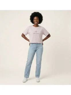 T-shirt en coton rose avec logo à col rond et à manches courtes