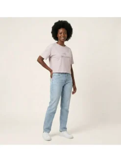 T-shirt en coton rose avec logo à col rond et à manches courtes