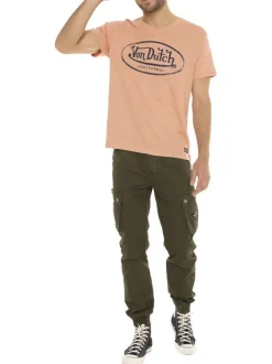 T-shirt en coton rose avec un imprimé une coupe droite et un col v