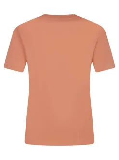 T-shirt en coton rose à coupe droite avec un col rond et texte sur la poitrine