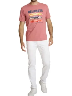 T-shirt en coton rose à coupe droite orné d'un imprimé de voiture