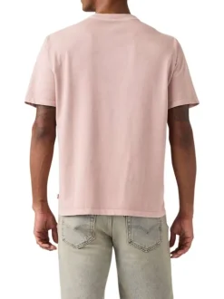 T-shirt en coton rose à coupe droite pourvu d'un col rond côtelé