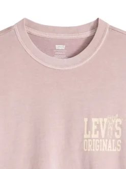 T-shirt en coton rose à coupe droite pourvu d'un col rond côtelé