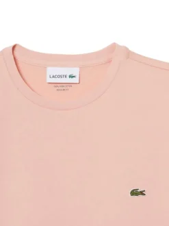 T-shirt en coton rose à coupe droite pourvu d'un col rond côtelé