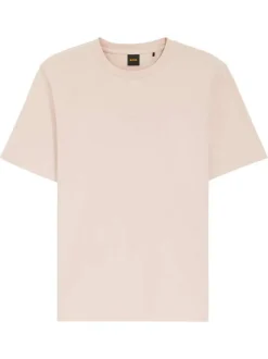 T-shirt en coton rose à coupe droite pourvu d'un col rond lisse