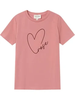 T-shirt en coton rose imprimé avec une coupe droite et un col rond