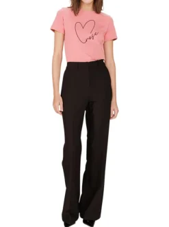 T-shirt en coton rose imprimé avec une coupe droite et un col rond