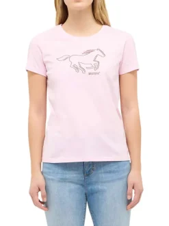 T-shirt en coton rose à imprimé avec une coupe droite et un col rond