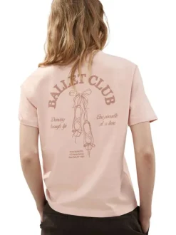 T-shirt en coton rose imprimé avec une coupe droite et un col rond