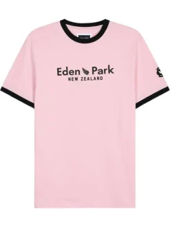 T-shirt en coton rose à imprimé avec une coupe droite et un col rond