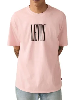 T-shirt en coton rose imprimé à coupe droite pourvu d'un col rond