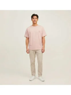 T-shirt en coton rose imprimé à coupe droite pourvu d'un col rond